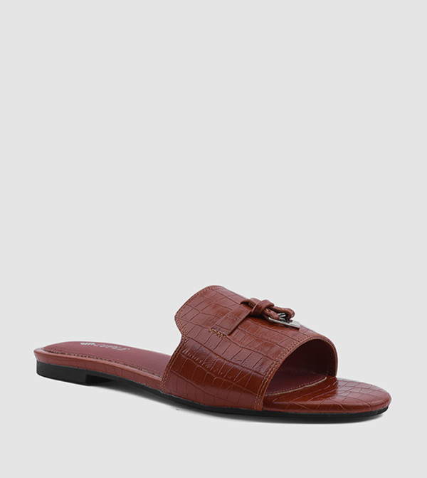 Textured Open Toe Flat Sandals