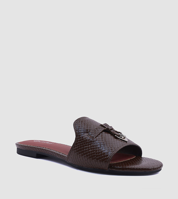 Textured Open Toe Flat Sandals