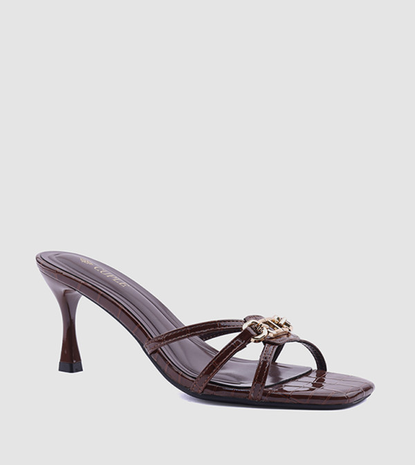 Metal Accent Open Toe Heel Sandals