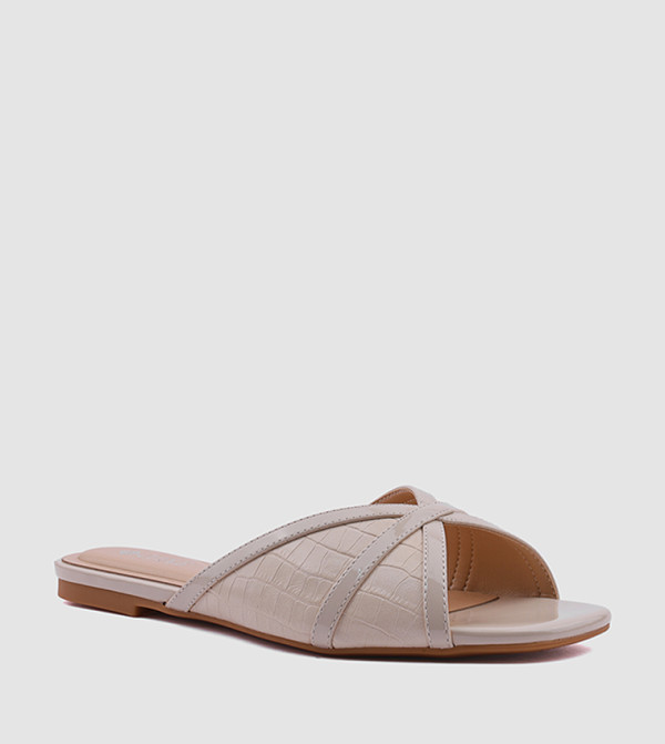 Textured Open Toe Flat Sandals
