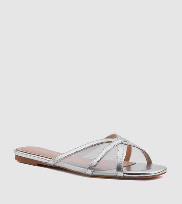 Textured Open Toe Mesh Flat Sandals