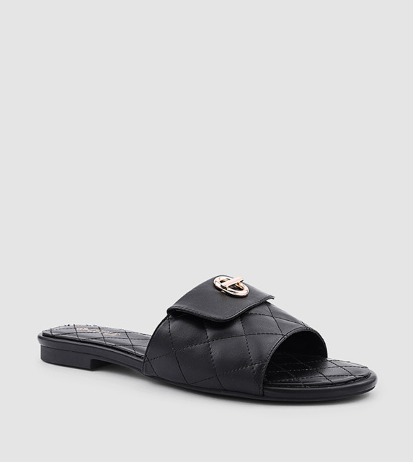 Metal Detail Quilted Flat Sandals