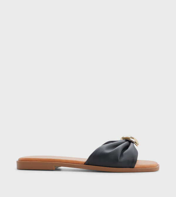 CAMMIEE Metal Accent Square Toe Flat Sandals