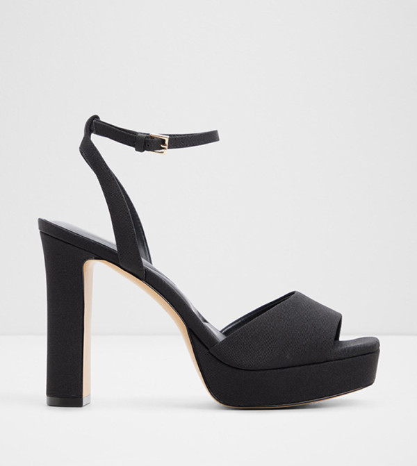CHICGLEAM Textured Ankle Strap Heeled Sandals