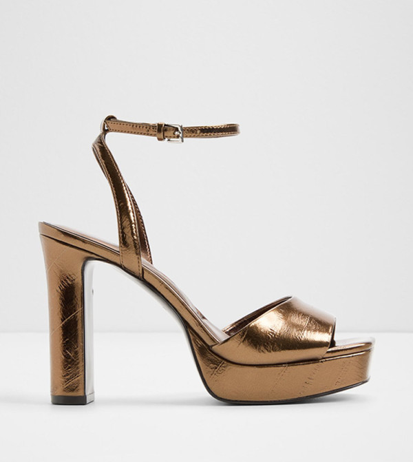 CHICGLEAM Metallic Ankle Strap Heeled Sandals