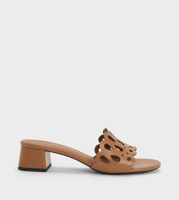 Solid Cut-Out Block Heel Sandals