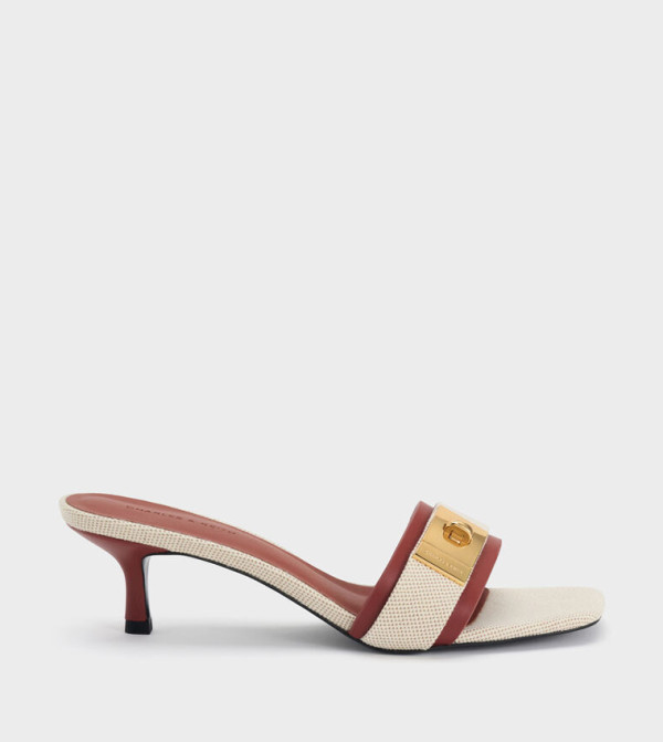 AELIN Metal Accent Canvas Kitten Heel Sandals