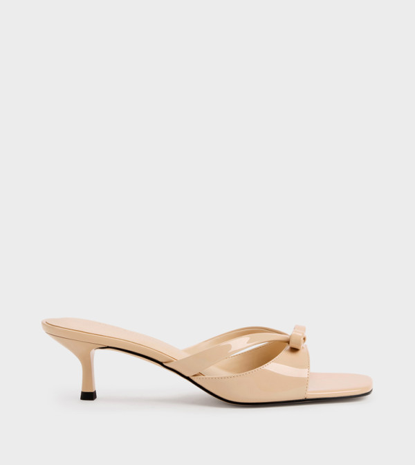 KALEEN Patent Bow Detail Kitten Heel Sandals