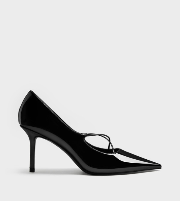 Patent Crossover Strap Stiletto Heel Pumps