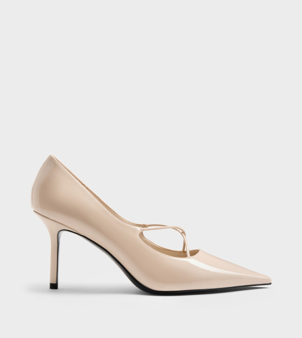 Patent Crossover Strap Stiletto Heel Pumps