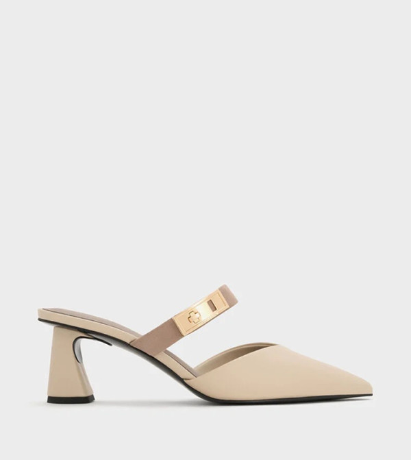 LANDO Metal Accent Pointed Toe Mule Pumps