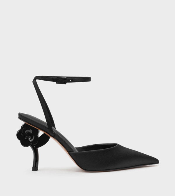Floral Pointed Toe Ankle Loop Pumps