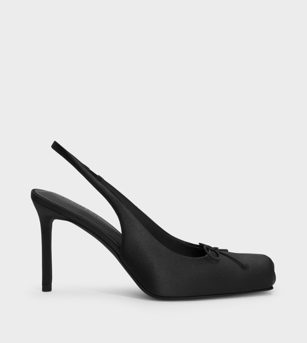 Satin Square Toe Slingback Stiletto Heel Pumps