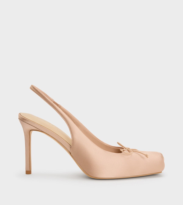 Satin Square Toe Slingback Stiletto Heel Pumps