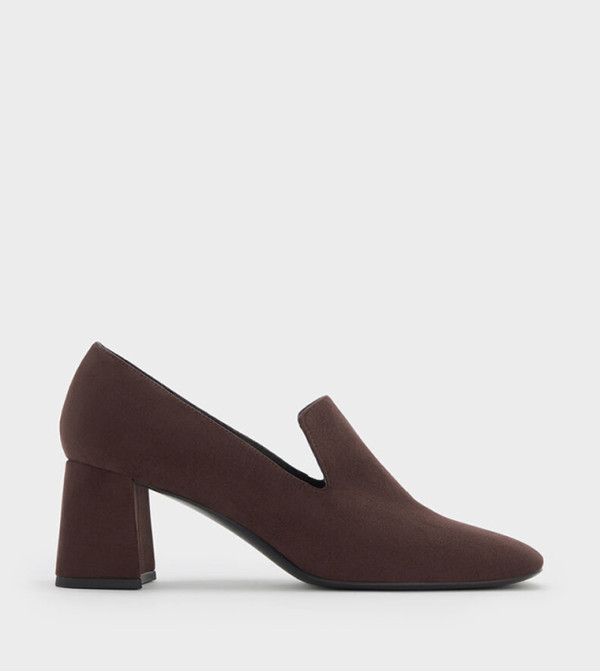 Faux Suede Square Toe Block Heel Loafer Pumps