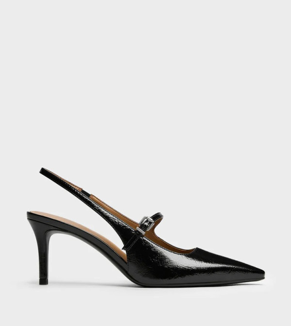Textured Pointed Toe Slingback Mary Jane Pumps