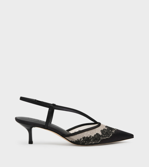 Lace Detail Slingback Kitten Heel Pumps
