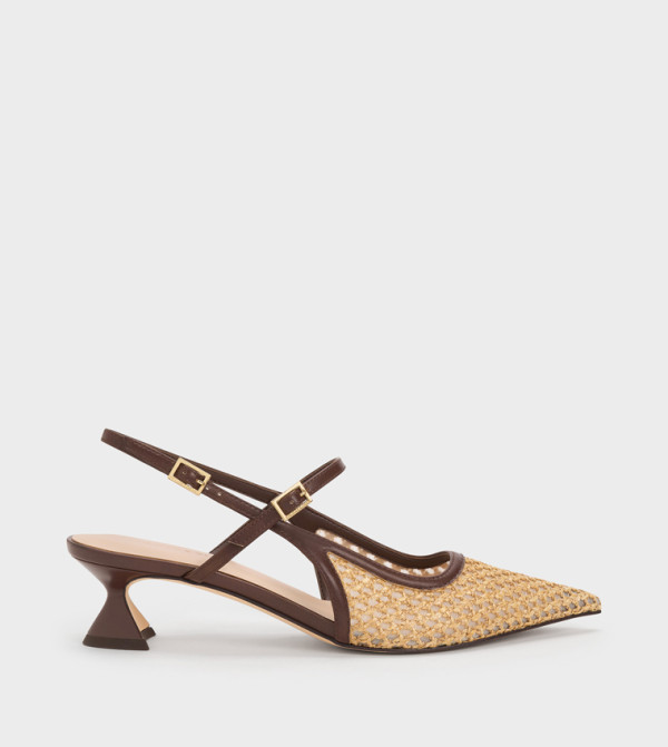 Raffia Sculptural Heel Slingback Pumps