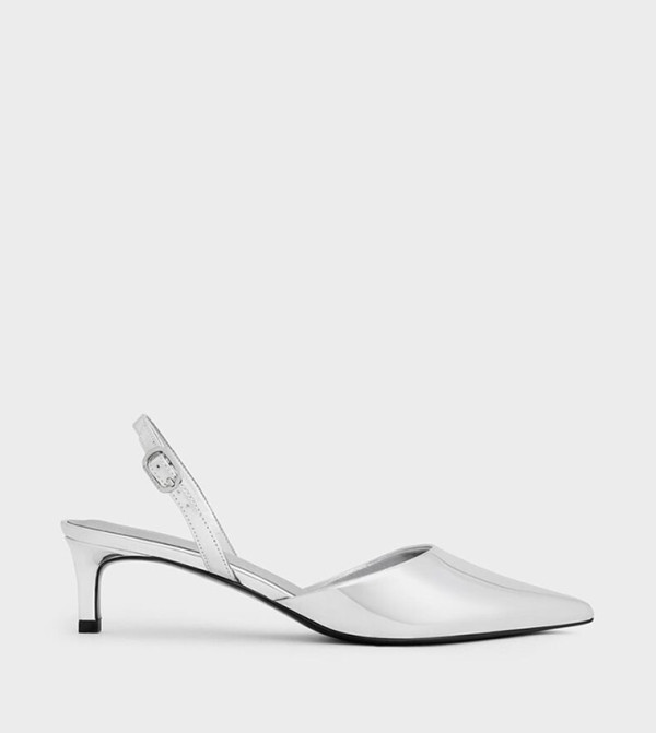 Metallic Pointed Toe Slingback Mule Pumps