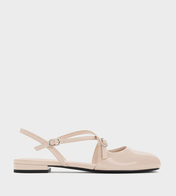 Patent Crossover Buckled Slingback Flat Shoes