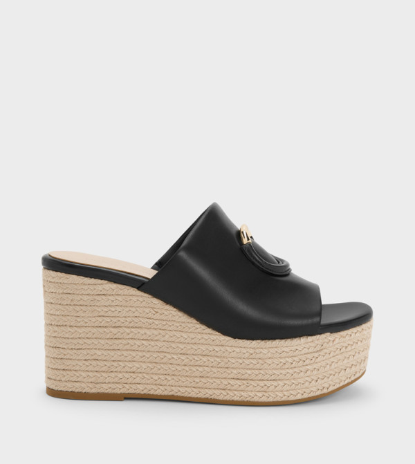 Metallic Detail Open Toe Espadrille Wedges