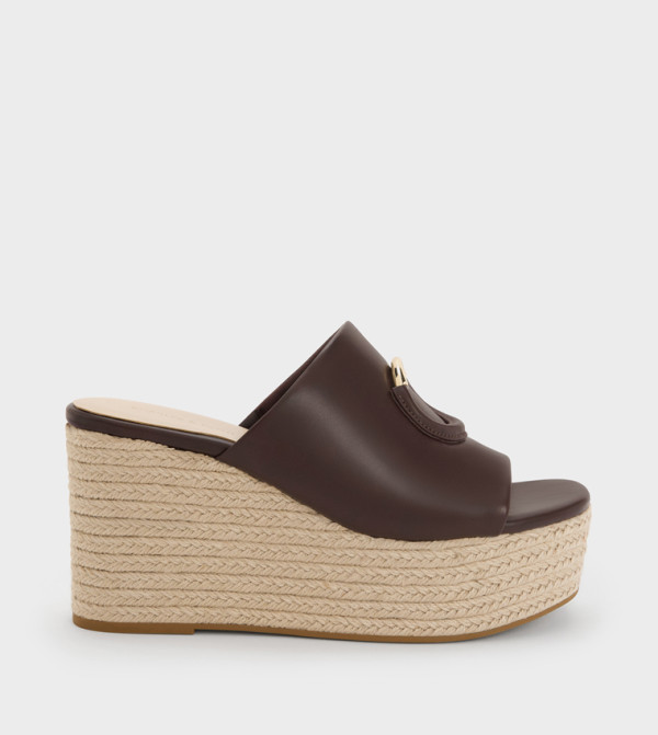 Metallic Detail Open Toe Espadrille Wedges
