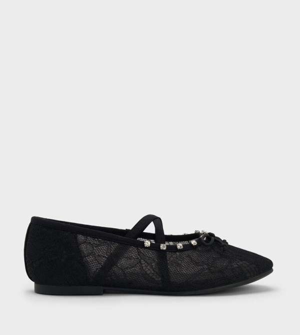 Lace Crystal Embellished Mary Jane Shoes
