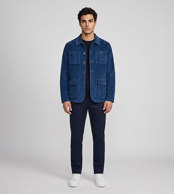 Textured Pocket Front Corduroy Jacket