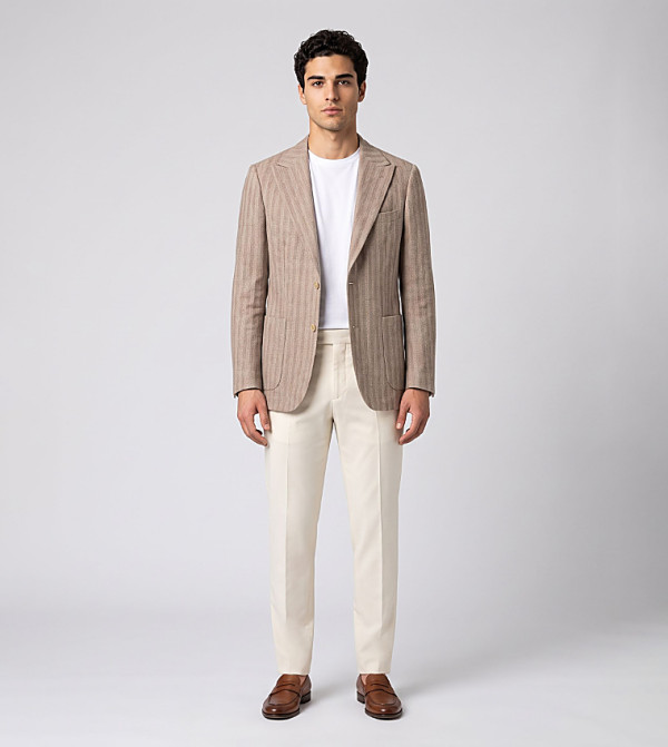 Herringbone Patterned Single Breasted Blazer