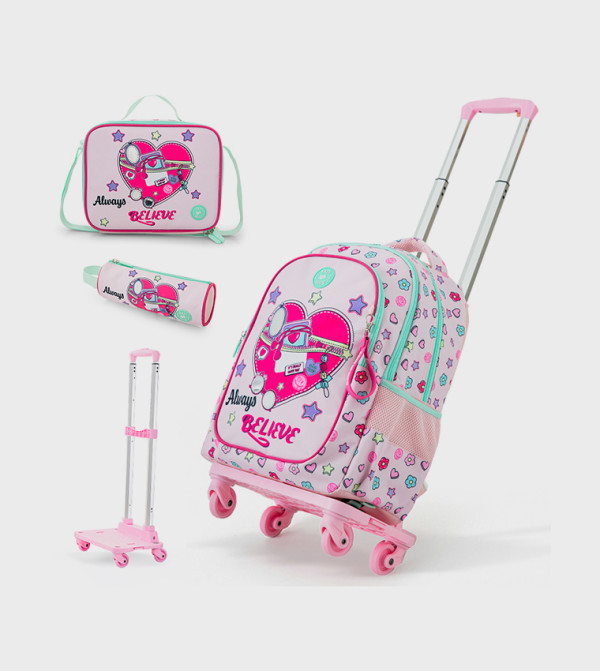 3-Piece 17" School Bag Set with 4-Wheel Trolley Backpack, Lunch Bag & Pencil Case