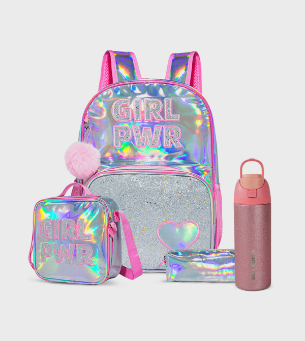Girl Power School Bag Set with Glitter Stainless Steel Water Bottle