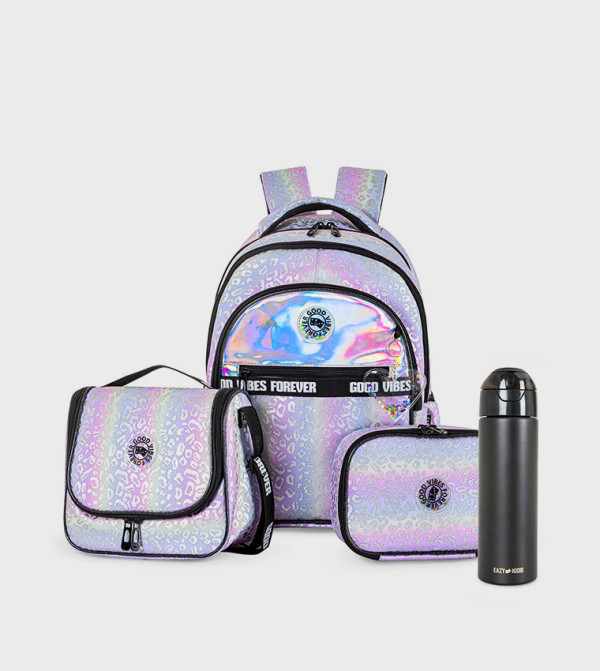 4-Piece Good Vibes School Bag Set with Insulated Spray Water Bottle