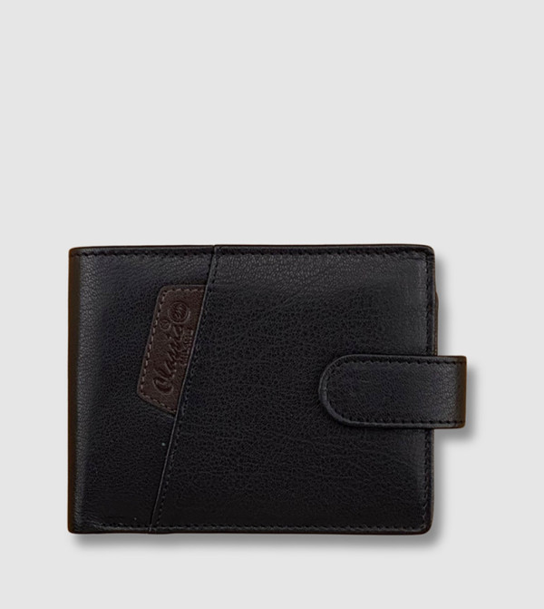 Textured Snap Button Genuine Leather Bi-Fold Wallet