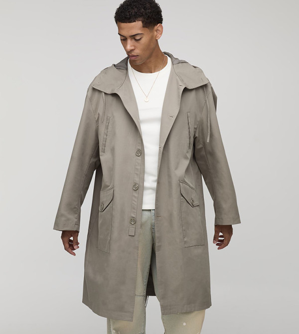 Solid Hooded Parka Coat