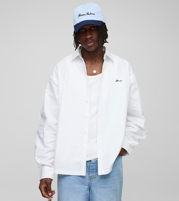 Tall Oversized Long Sleeves Embroidered Poplin Shirt