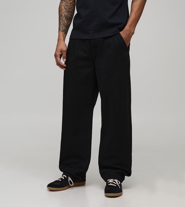 Relaxed Fit Half & Half Waistband Washed Twill Trousers