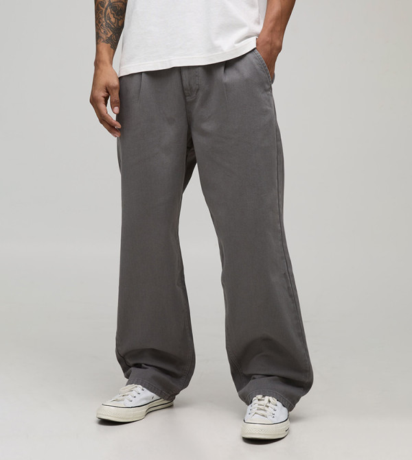 Relaxed Fit Half & Half Waistband Washed Twill Trousers