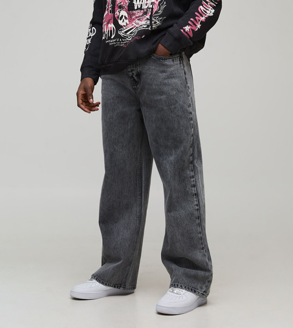 Washed Mid Rise Wide Leg Jeans