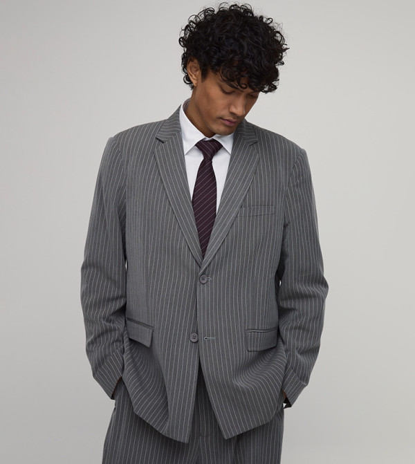 Pinstriped Oversized Blazer