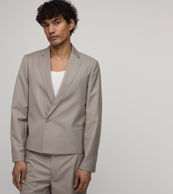 Piping Trim Cropped Boxy Blazer