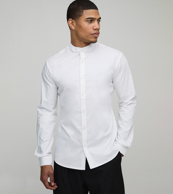 Slim Fit Grandad Collar Cotton Shirt