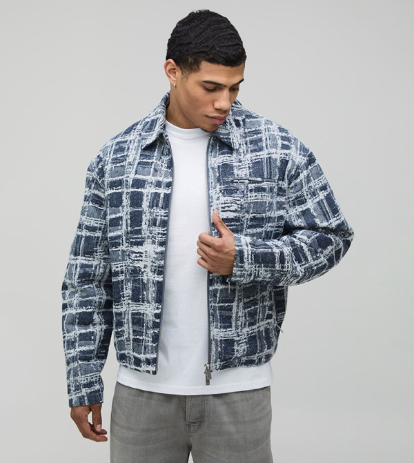 Jacquard Boxy Fit Harrington Jacket