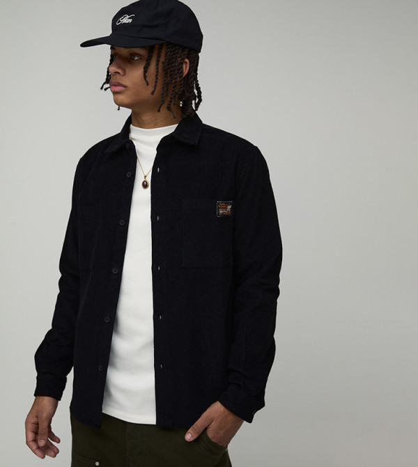 Long Sleeves Cord Woven Tab Regular Fit Shirt