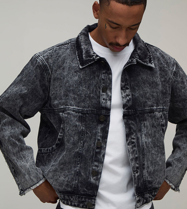 Acid Wash Pearl Embellished Oversized Denim Jacket