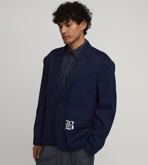 Herringbone Embroidered Oversized Blazer
