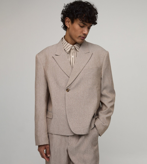 Herringbone Single Breasted Oversized Blazer