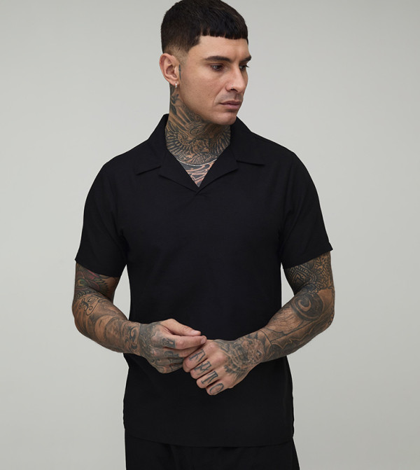 Tall Linen Blend Slim Fit Revere Collared Shirt