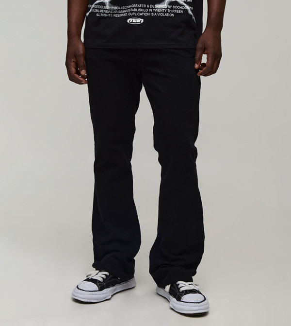 Tall Half & Half Waistband Washed Twill Slim Fit Flared Trousers