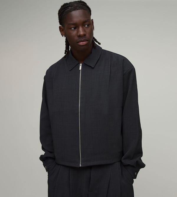 Tailored Pleated Front Oversized Harrington Jacket