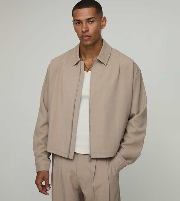 Tailored Pleated Front Harrington Oversized Jacket